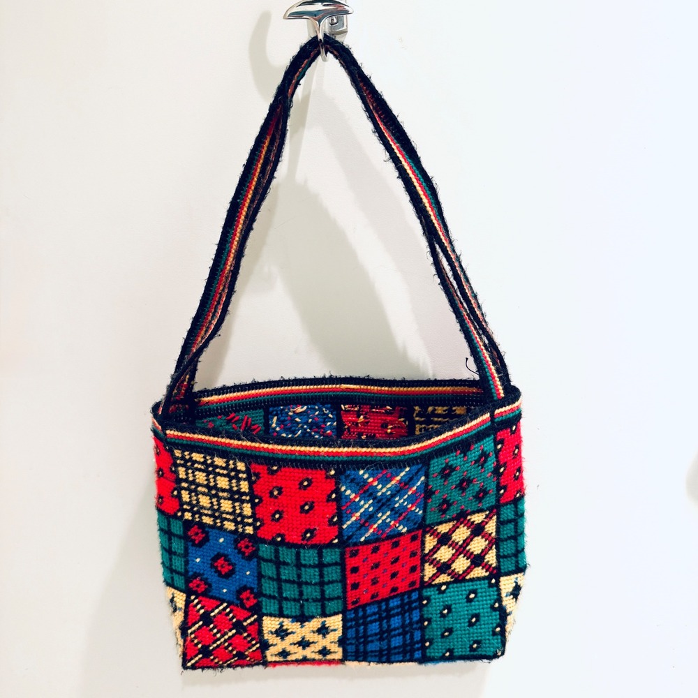 Vintage Needlepoint Tapestry Bag Colorful Patchwork Unique Shoulder Bag
